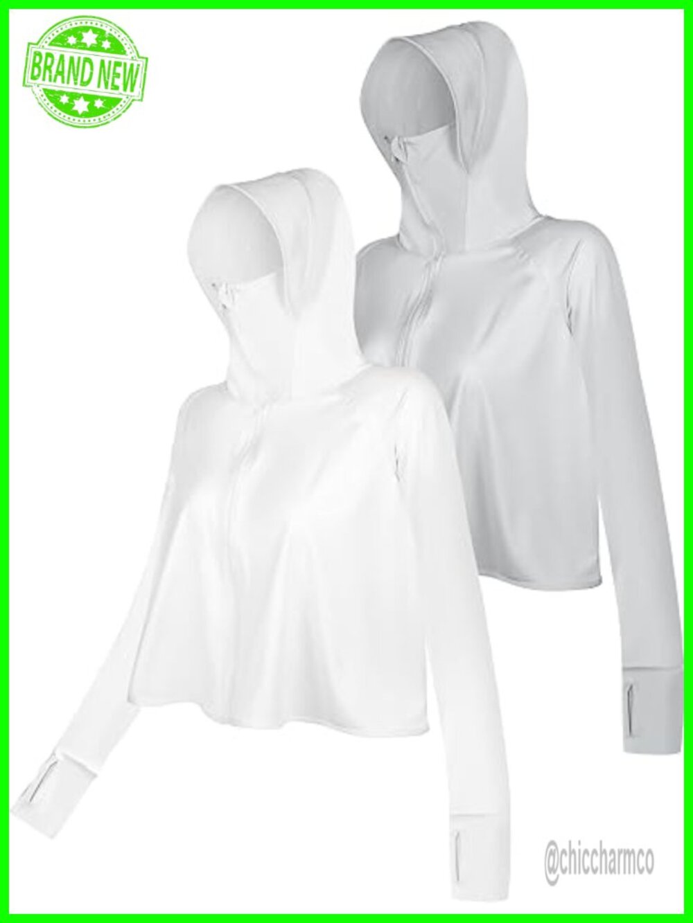 2 Pcs UPF 50+ Sun Protection Jacket Hoodie with Mask Full Zip Long Sleeve UV